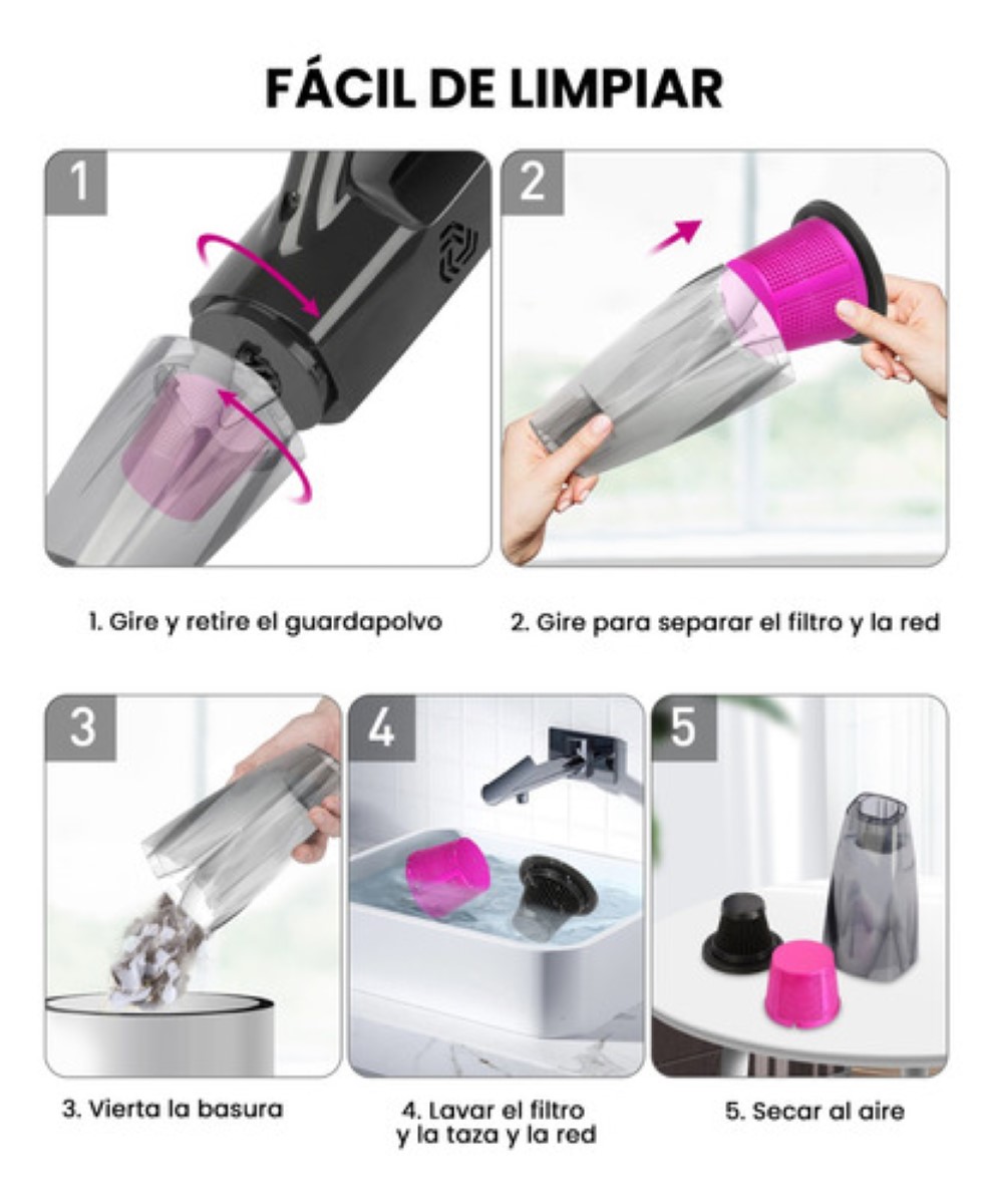 Aspirador De Mano Con Luz Led Aspirador De Coche 9000pa negro morado