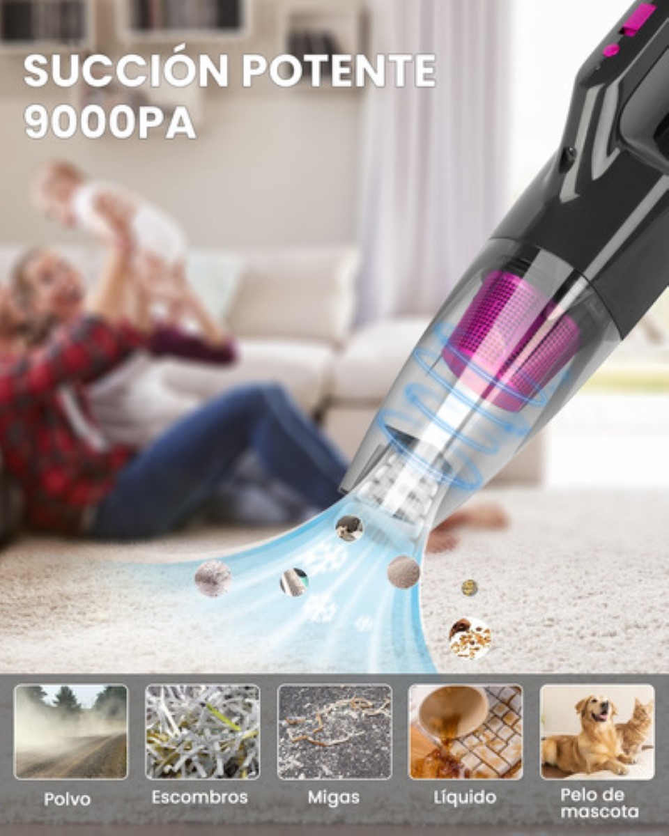 Aspirador De Mano Con Luz Led Aspirador De Coche 9000pa negro morado