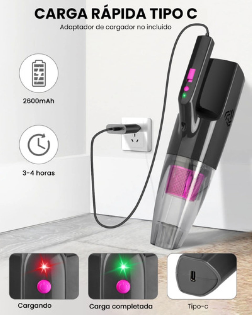 Aspirador De Mano Con Luz Led Aspirador De Coche 9000pa negro morado