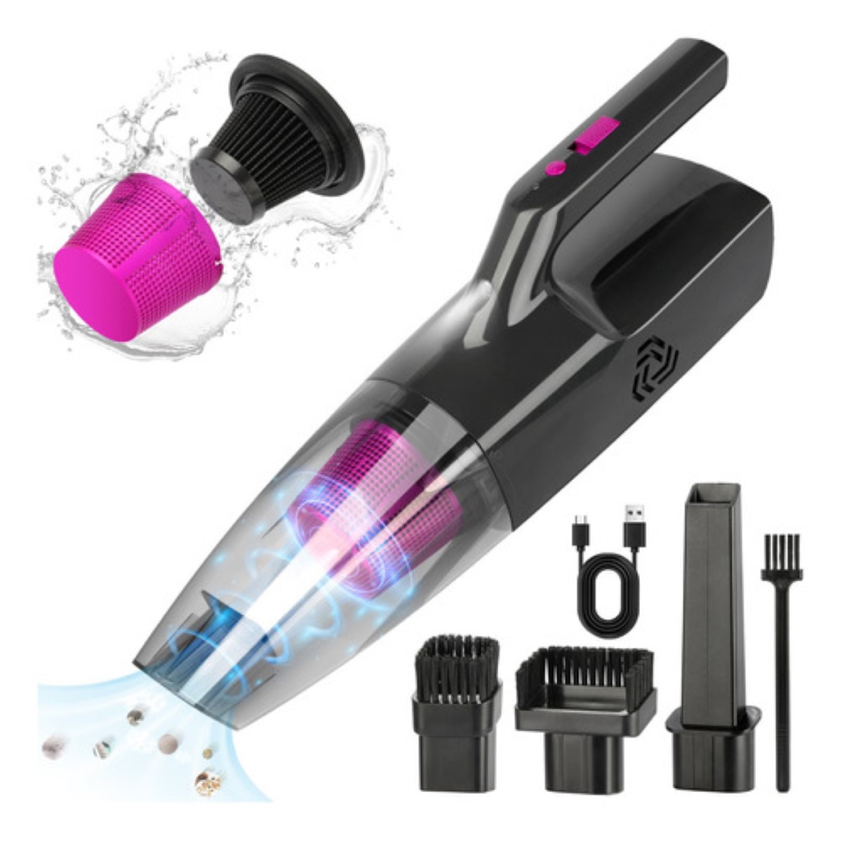 Aspirador De Mano Con Luz Led Aspirador De Coche 9000pa negro morado