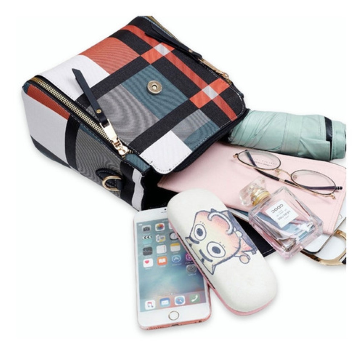 Mochila Bolso Bandolera Mujer A Cuadros Patchwork Crossbody negro