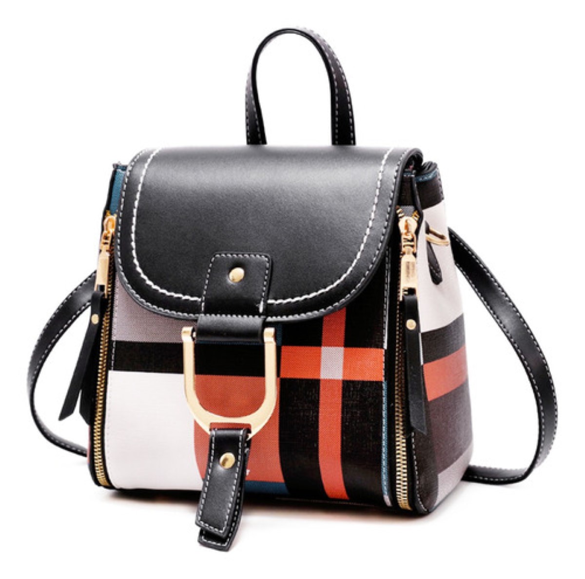 Mochila Bolso Bandolera Mujer A Cuadros Patchwork Crossbody negro