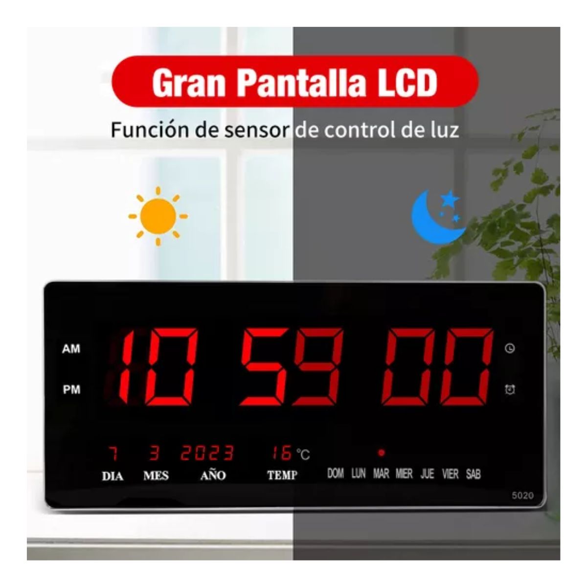 Reloj Digital De Pared Led Electronic Con 8 Alarmas 48 Cm negro