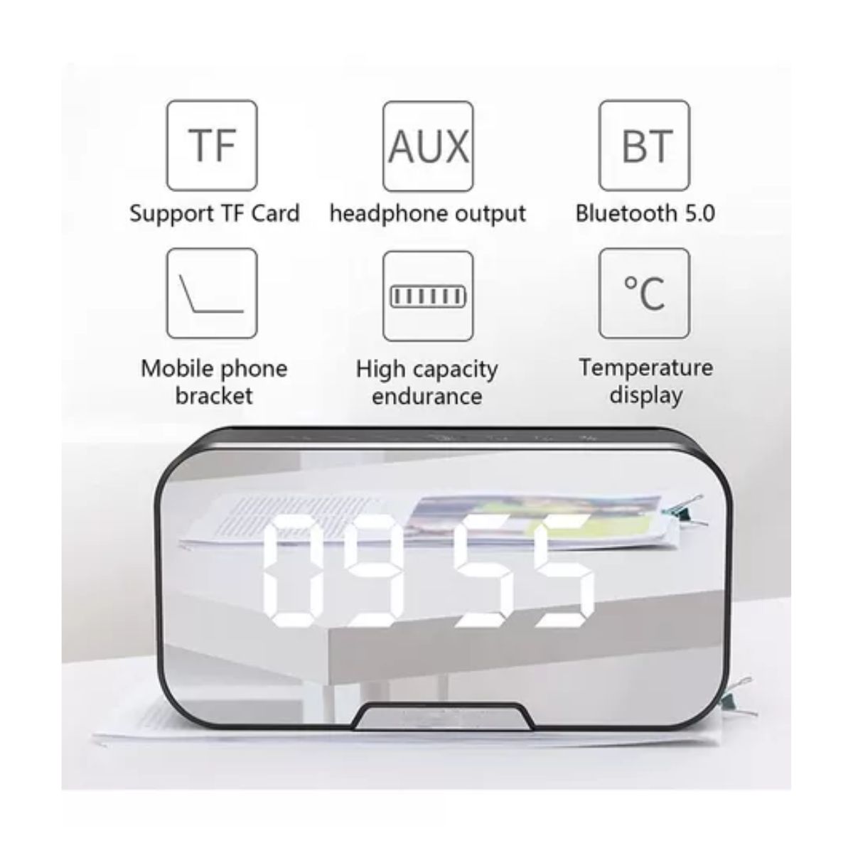 Reloj Despertador Digital Led Con Bocina Bluetooth Y Radiofm negro