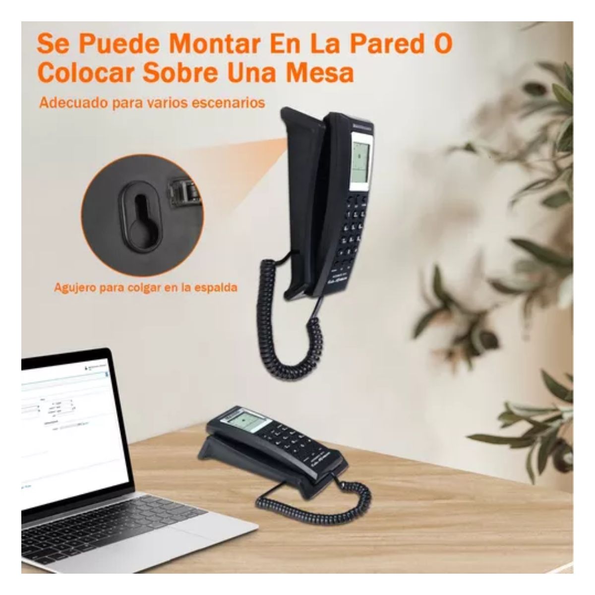 Teléfono Fijo Alambrico Colgar Pared NEGRO