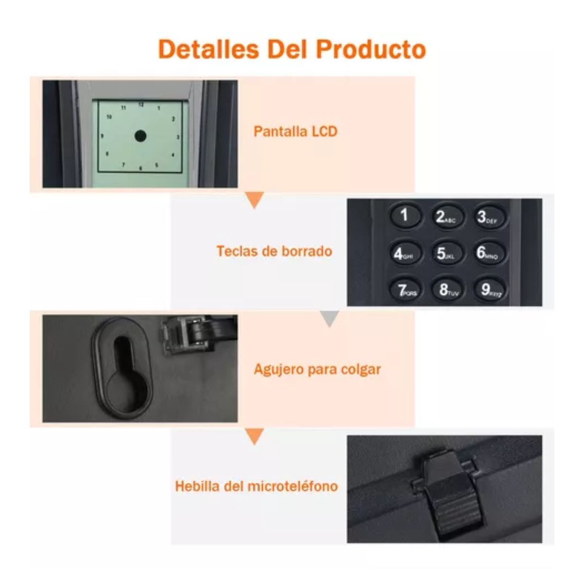 Teléfono Fijo Alambrico Colgar Pared NEGRO