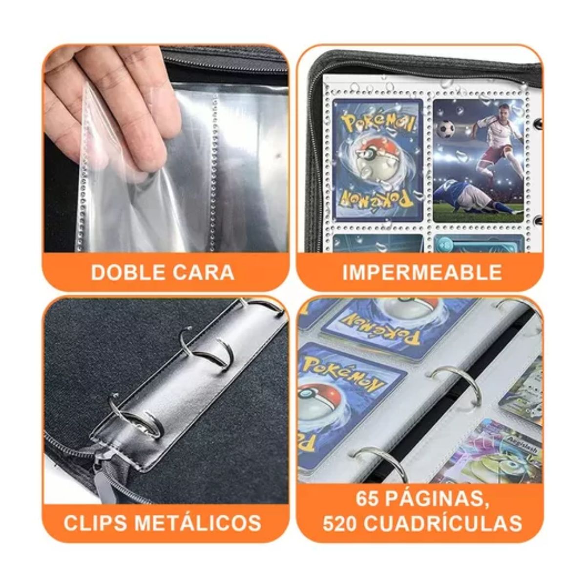 520 Tarjetero Pokémon Yugioh 4 Bolsillos Tarjetas Álbum NEGORO PIKACHU