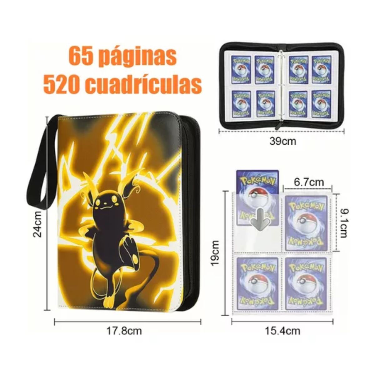 520 Tarjetero Pokémon Yugioh 4 Bolsillos Tarjetas Álbum NEGORO PIKACHU