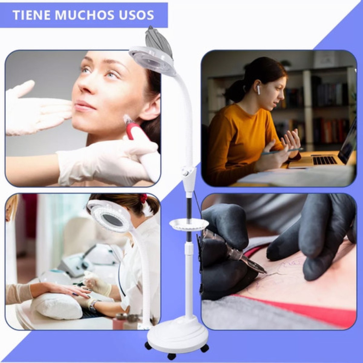 Lámpara Lupa Pedestal 8x Para Estetica Belleza Profesional blanco