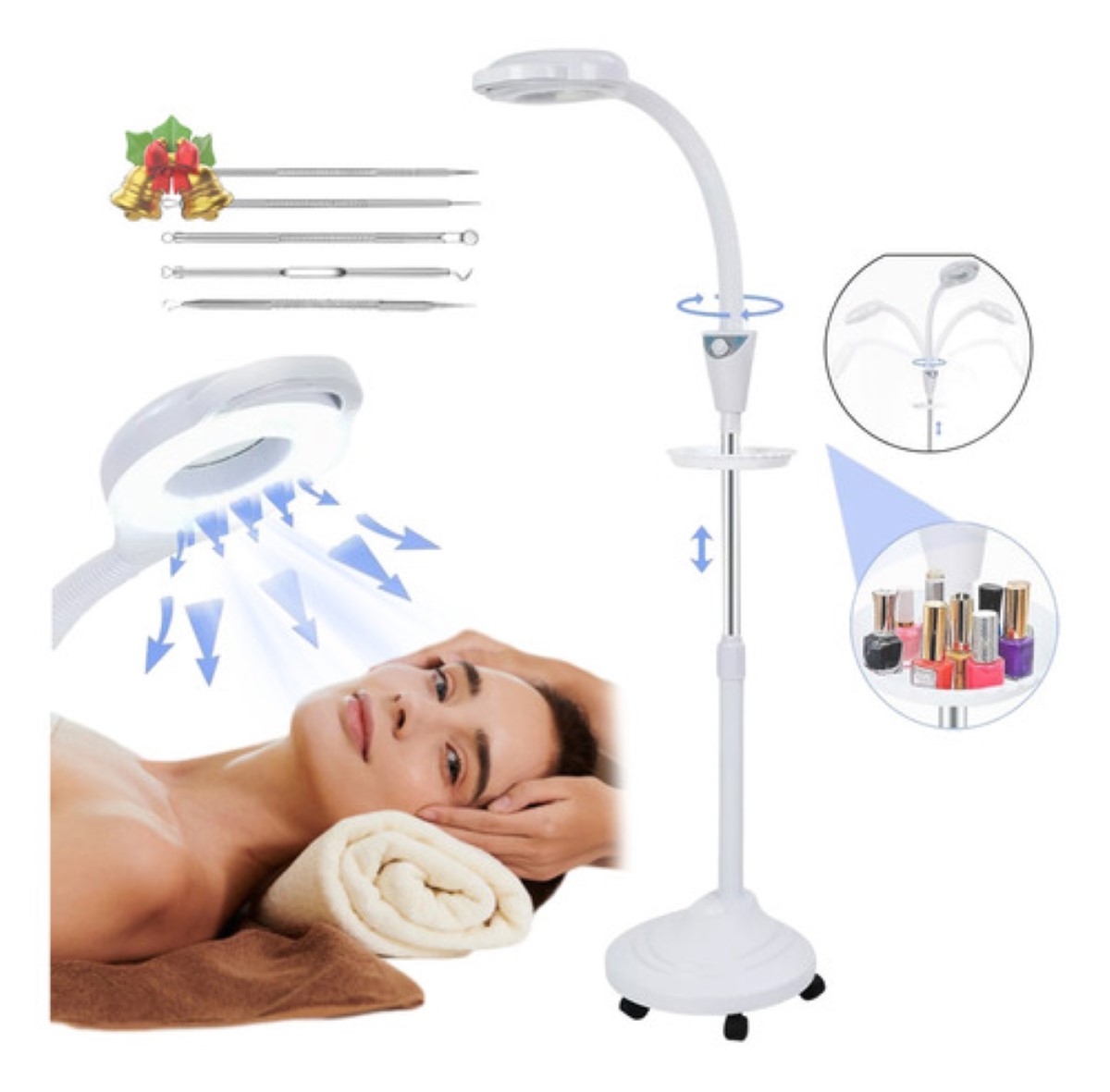 Lámpara Lupa Pedestal 8x Para Estetica Belleza Profesional blanco