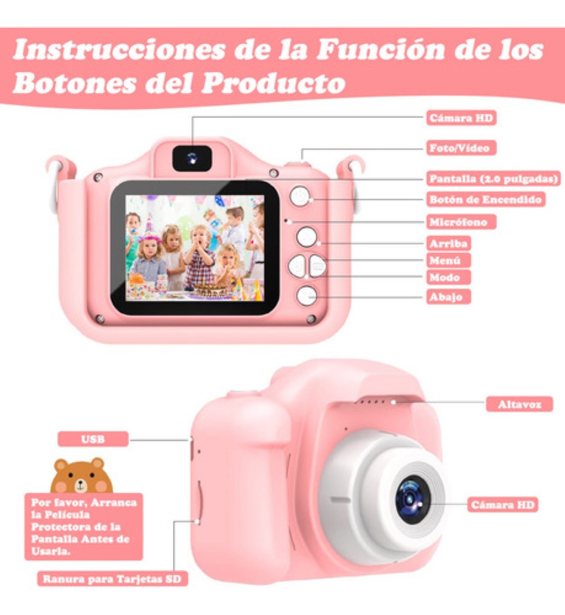 Camara Digital Para Niña Mini Cámara Fotografica De Juguete rosa 