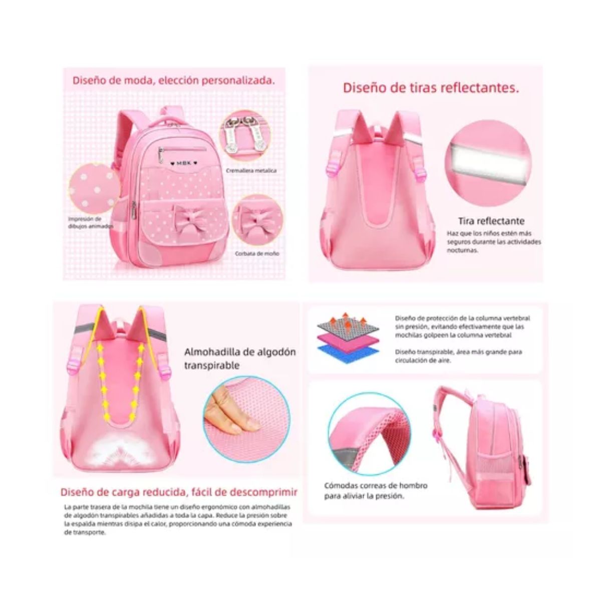 Mochila Escolar Kawaii De Niña, Primaria Infantil ROSA
