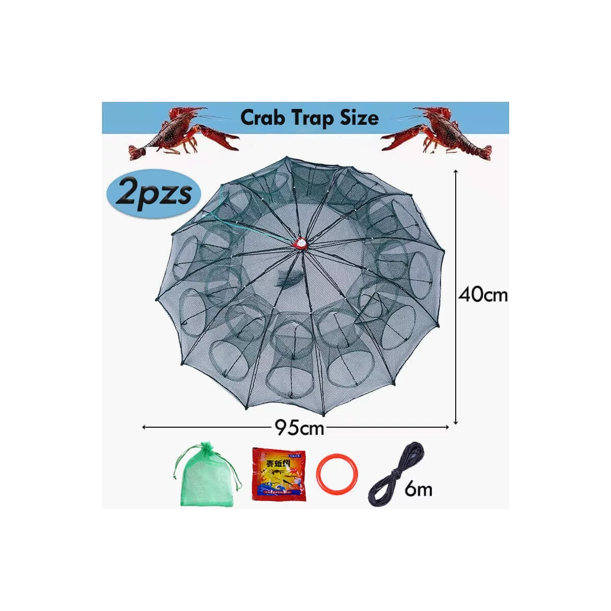 Par Trampa 24 Agujeros Plegable Red Pesca Cangrejos Peces Jaibas