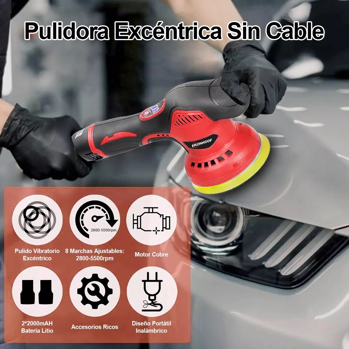 Pulidoras Autos Electrico Pulidor Orbital Inalámbrico 125mm Rojo/Negro