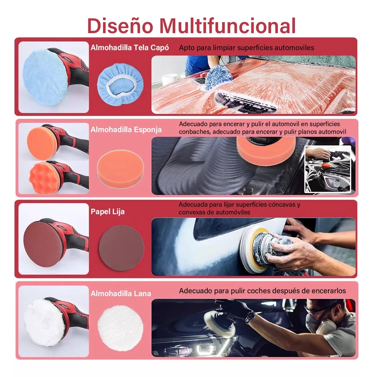 Pulidoras Autos Electrico Pulidor Orbital Inalámbrico 125mm Rojo/Negro