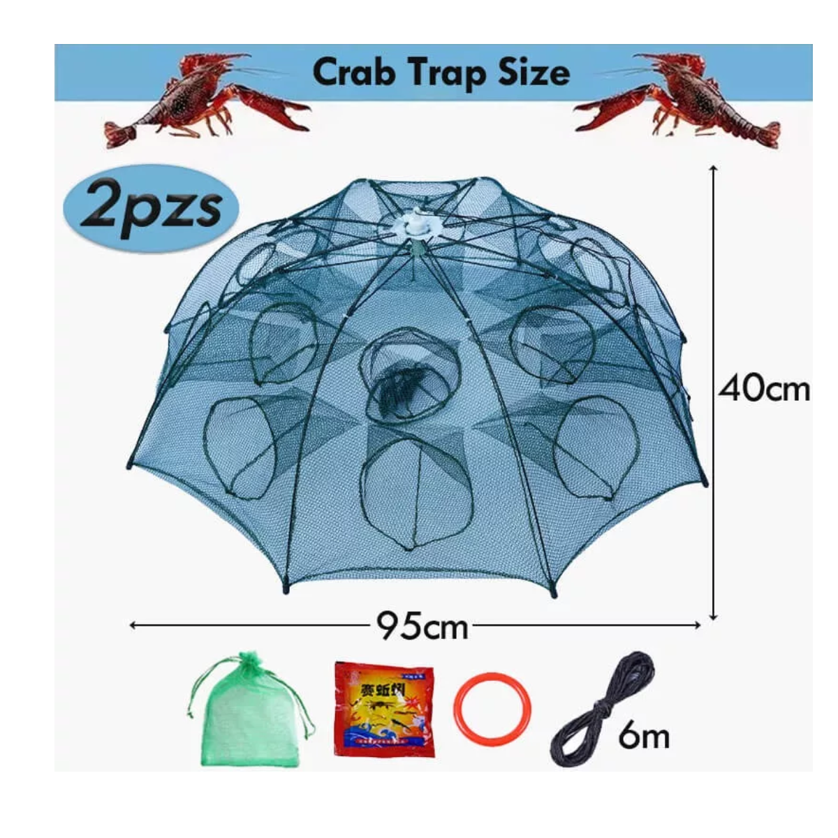Par Trampa 16 Agujeros Plegable Red Pesca Cangrejos Peces Jaibas 