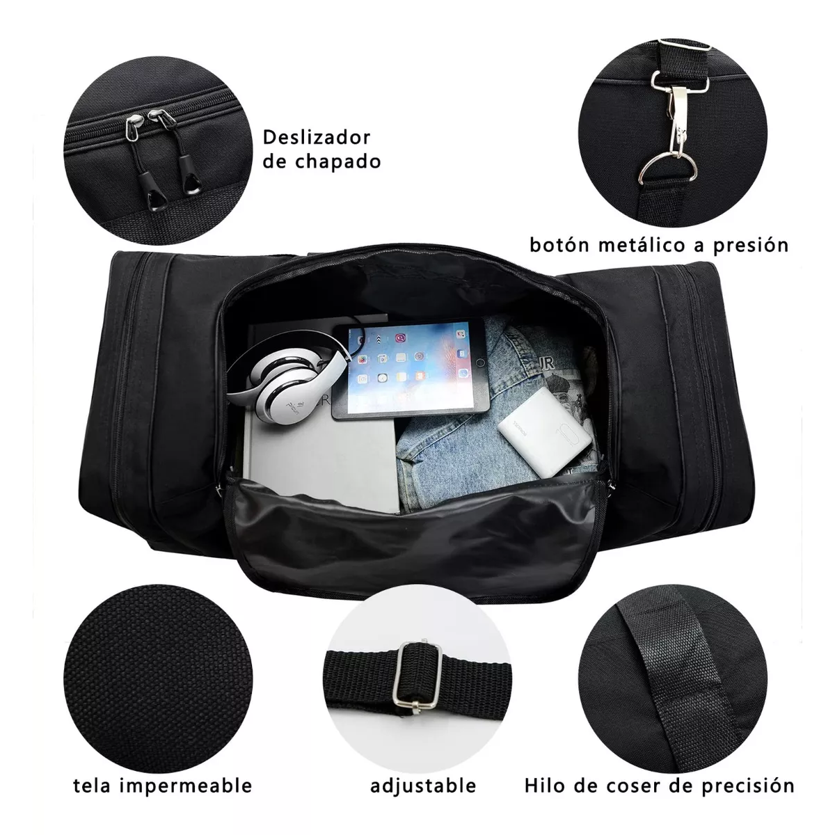 Gran Capacidad Maleta Deportiva Bolso Fitness Moda Negro