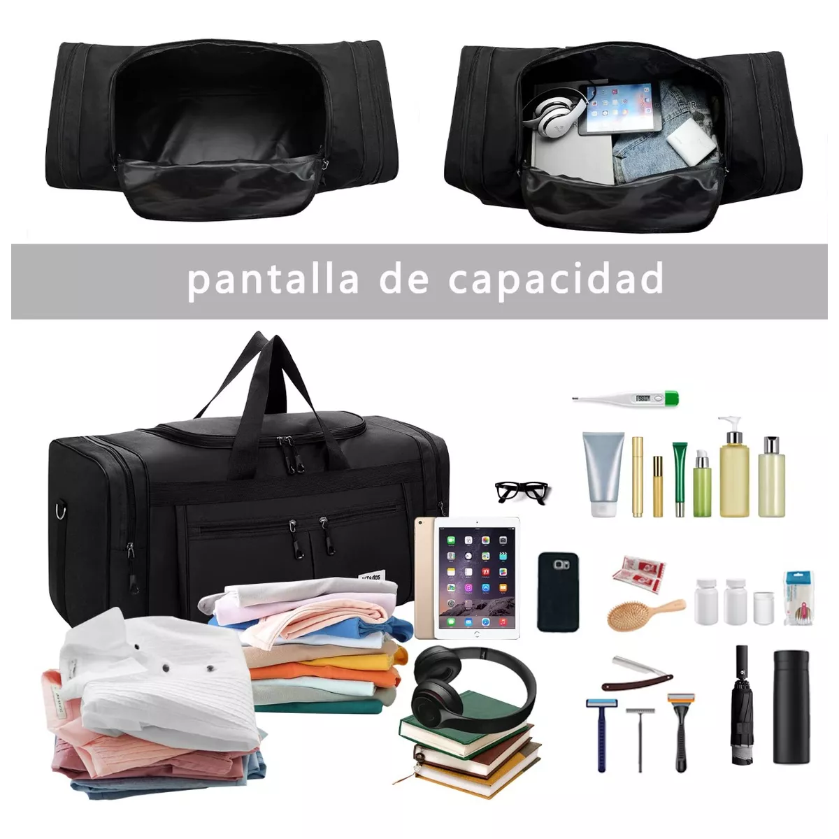 Gran Capacidad Maleta Deportiva Bolso Fitness Moda Negro