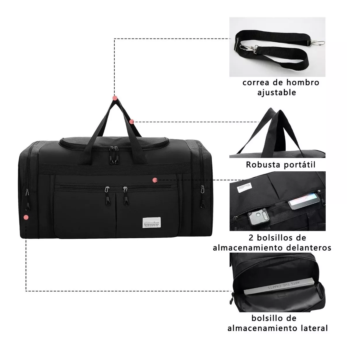 Gran Capacidad Maleta Deportiva Bolso Fitness Moda Negro