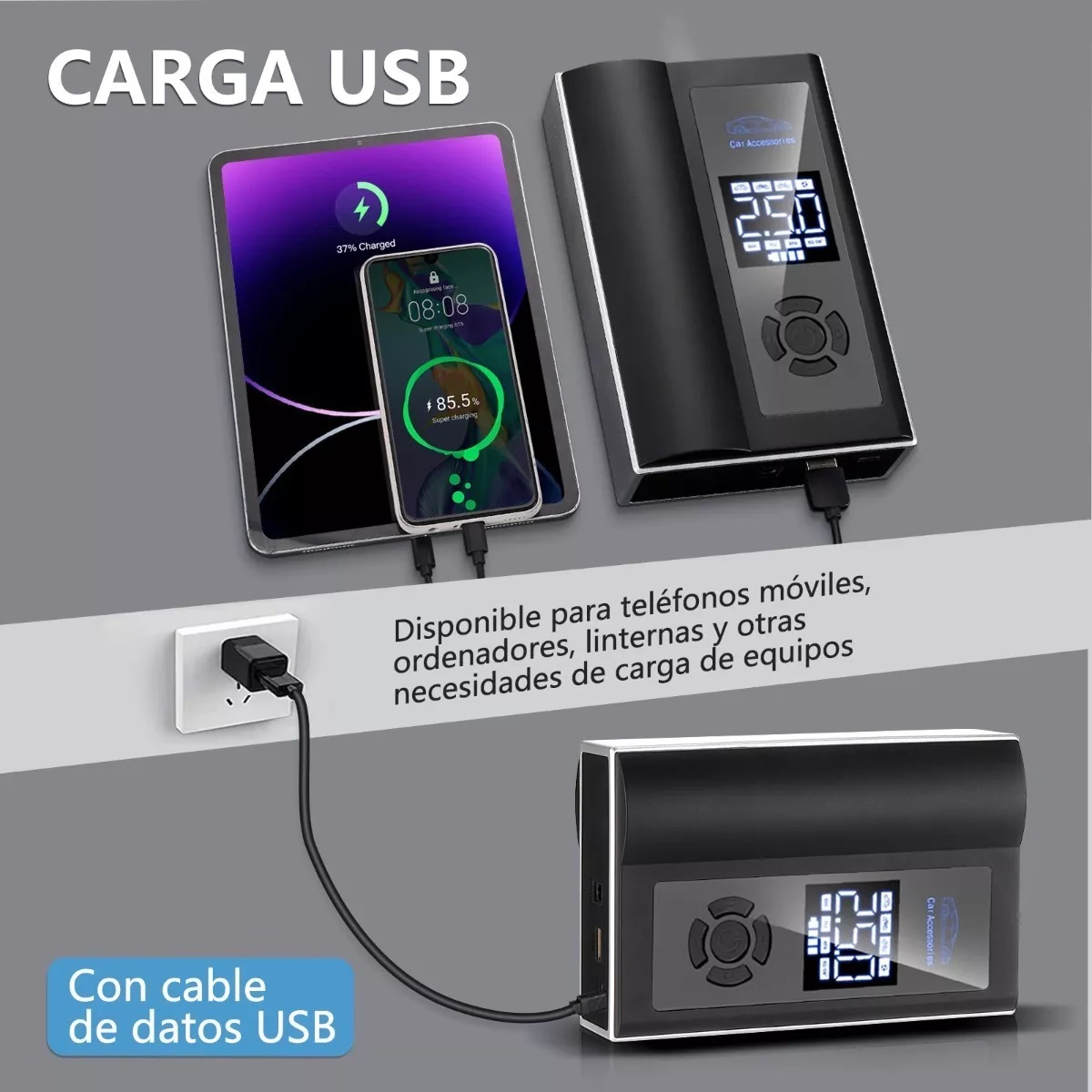 Arrancador De Batería De Auto Portátil Inflador Rápido