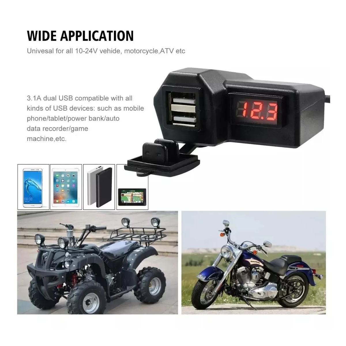 Cargador De Celular Usb Con Pantalla De Voltaje Para Moto