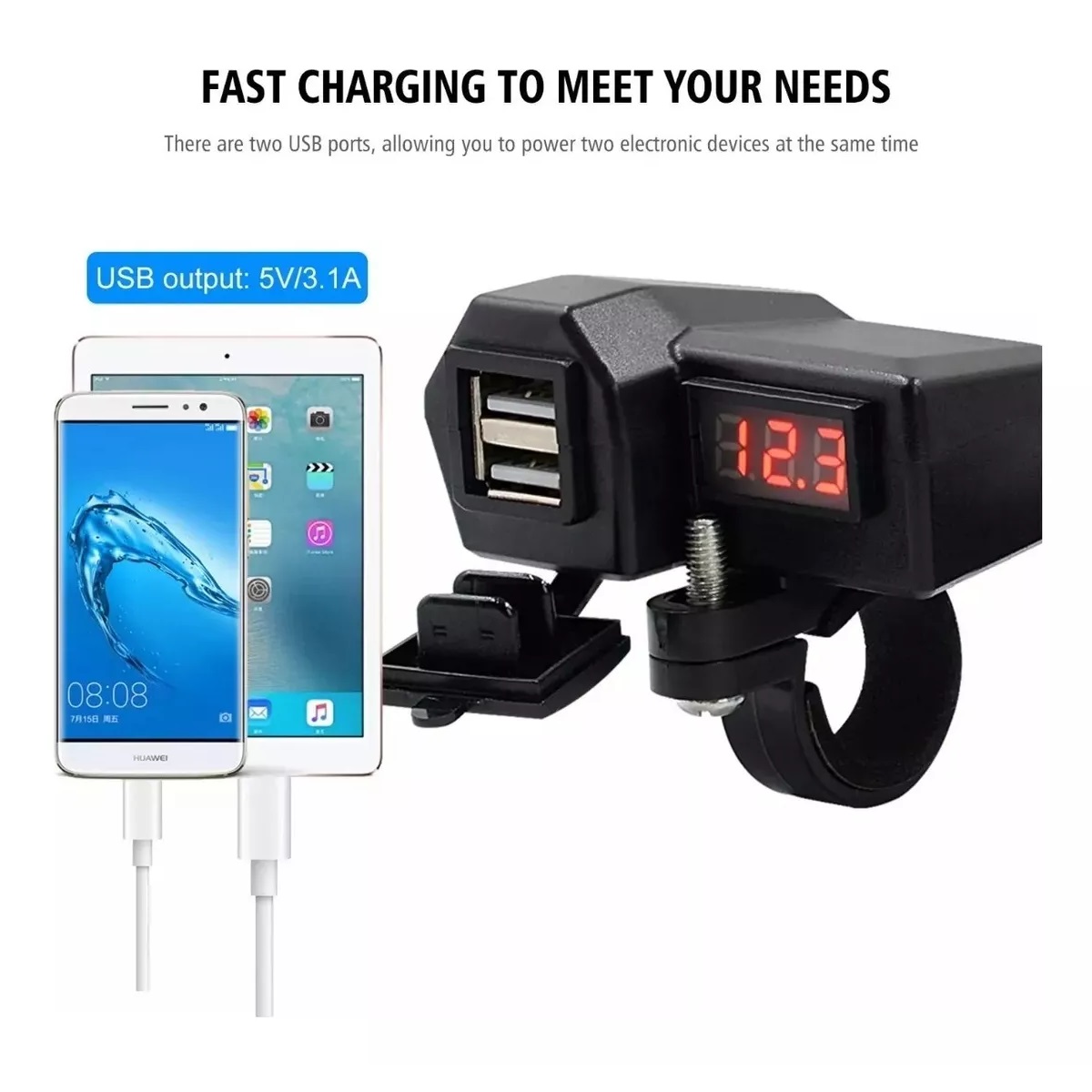 Cargador De Celular Usb Con Pantalla De Voltaje Para Moto