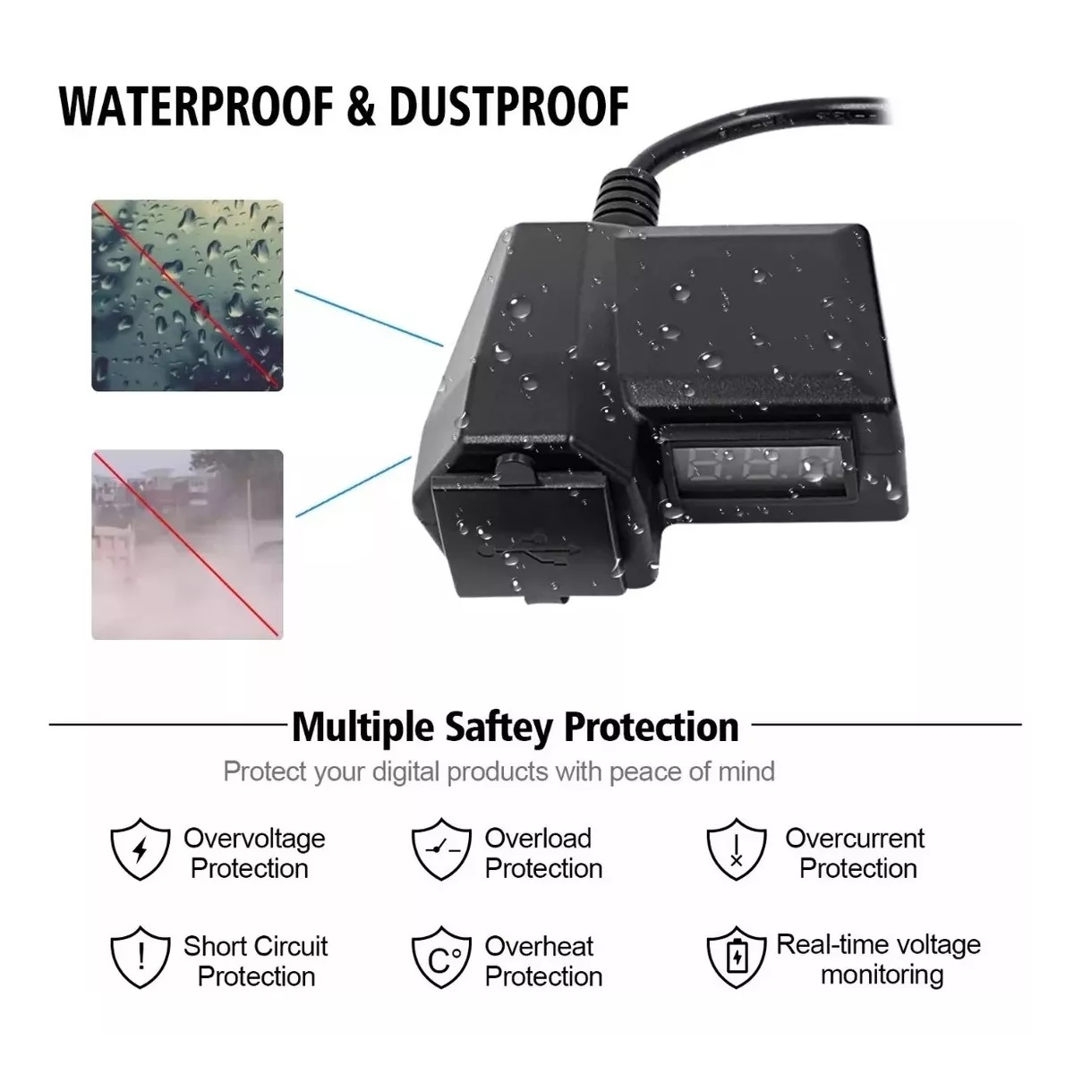 Cargador De Celular Usb Con Pantalla De Voltaje Para Moto