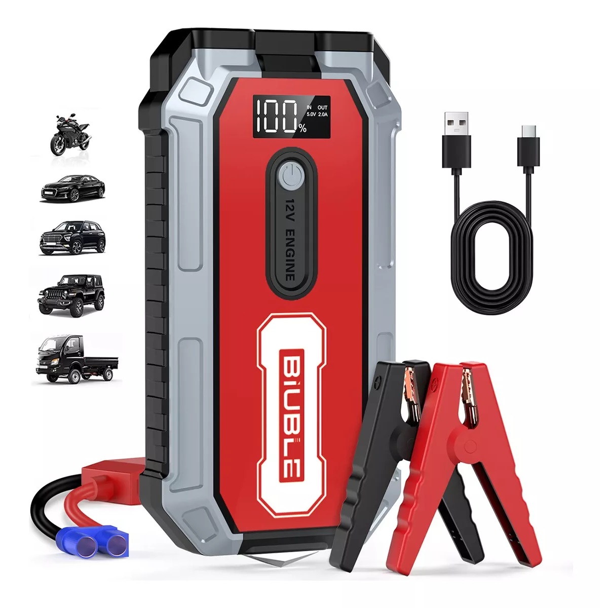 Arrancador De Batería De Coche Portátil 2000a Con Pantalla