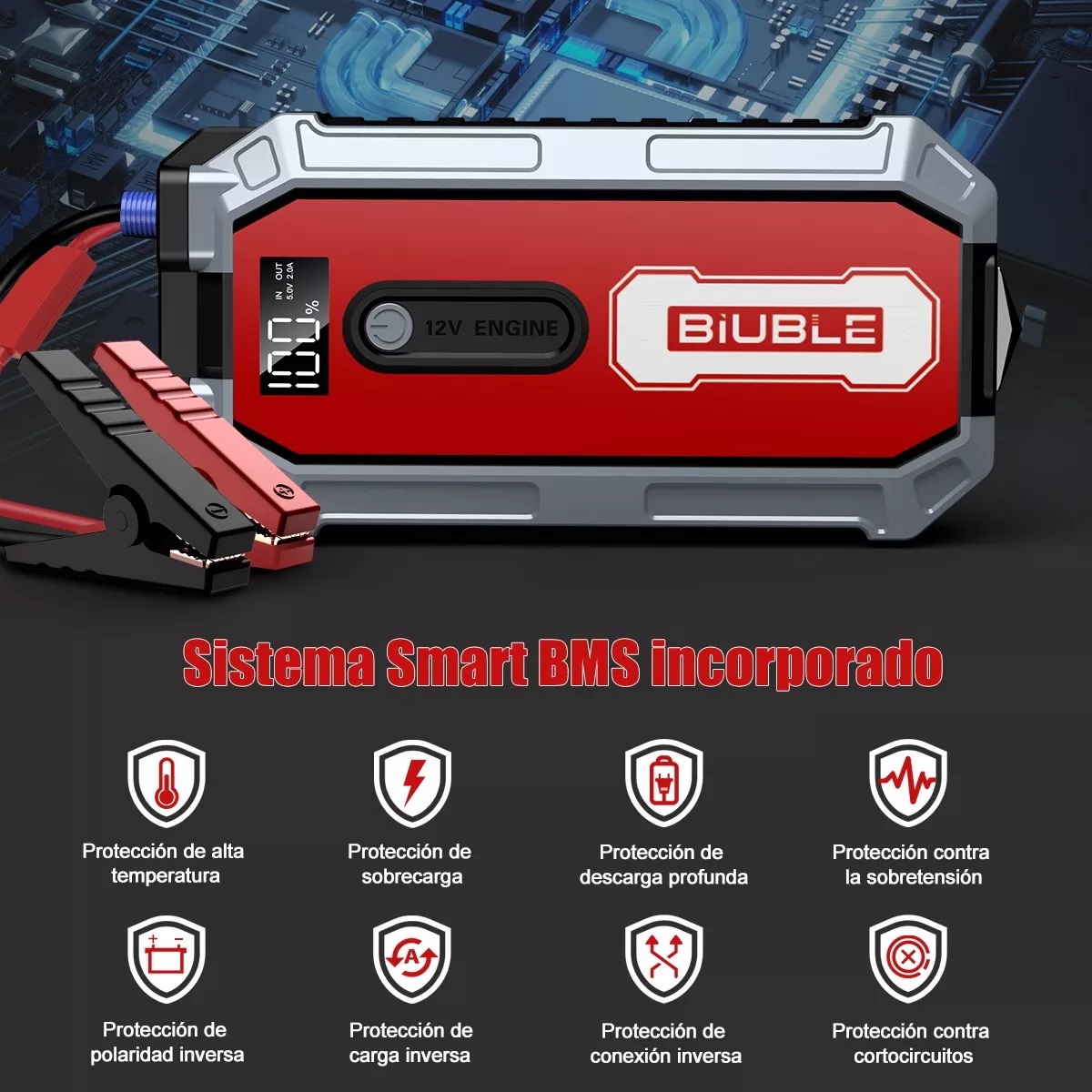 Arrancador De Batería De Coche Portátil 2000a Con Pantalla