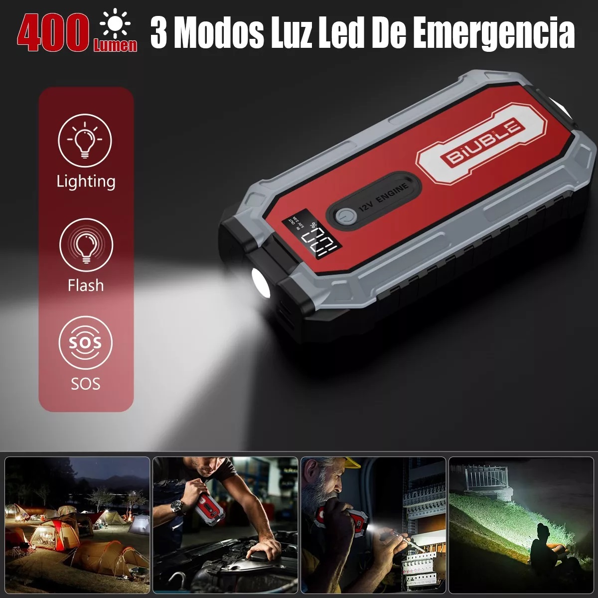 Arrancador De Batería De Coche Portátil 2000a Con Pantalla