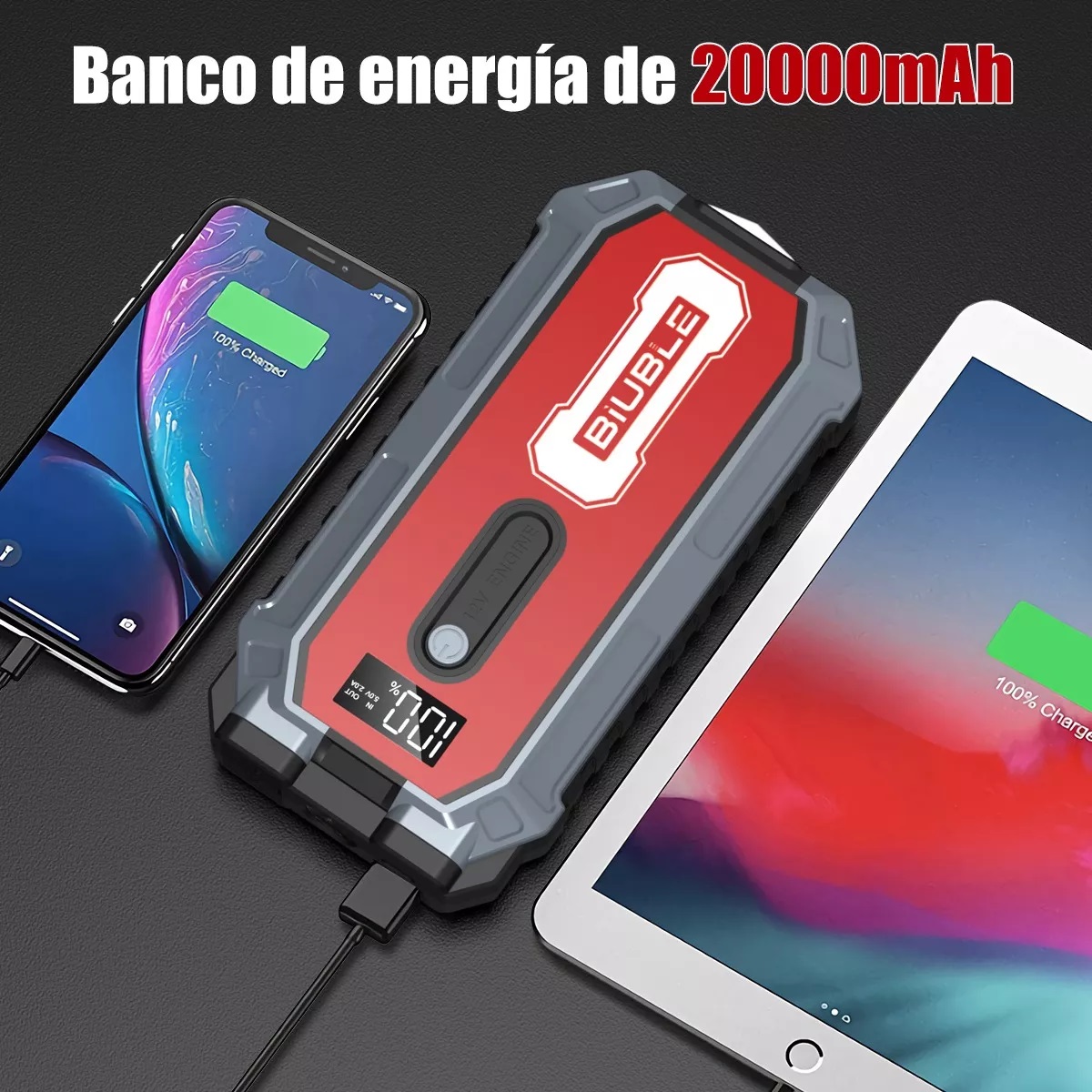 Arrancador De Batería De Coche Portátil 2000a Con Pantalla