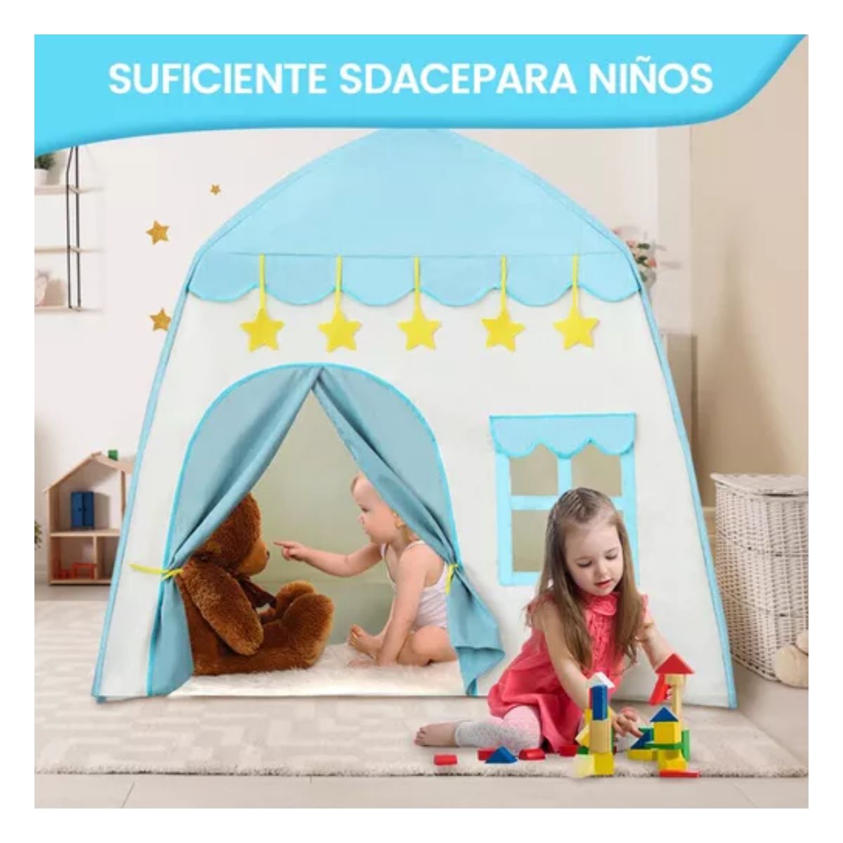 Casita Juego Carpa Princesa Tienda 5m Luces AZUL/bLANCO