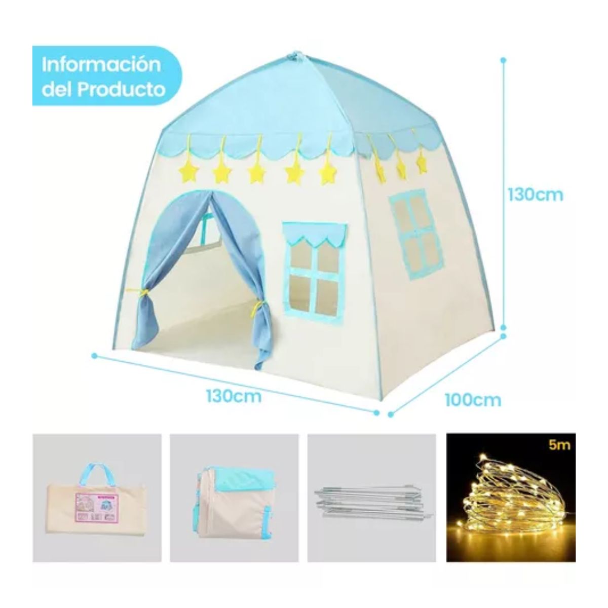 Casita Juego Carpa Princesa Tienda 5m Luces AZUL/bLANCO