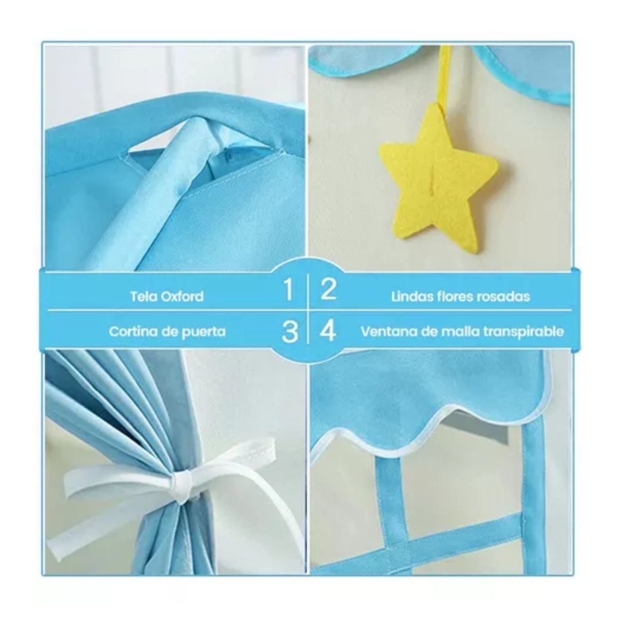 Casita Juego Carpa Princesa Tienda 5m Luces AZUL/bLANCO