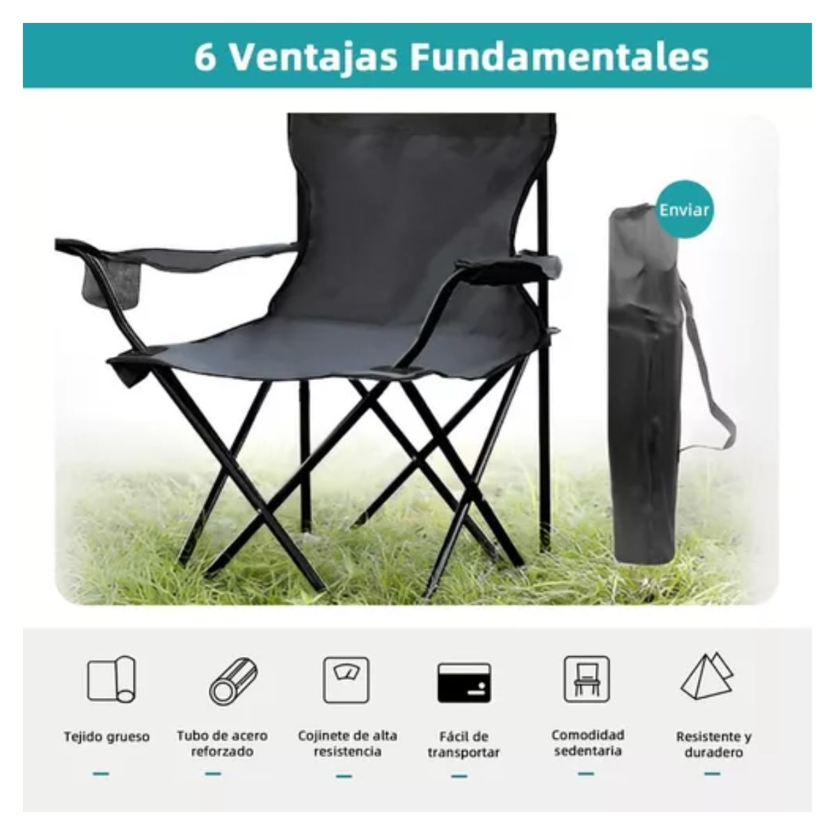 Silla Para Playa Alberca Camping Y Pesca Portatil Plegable NEGRO
