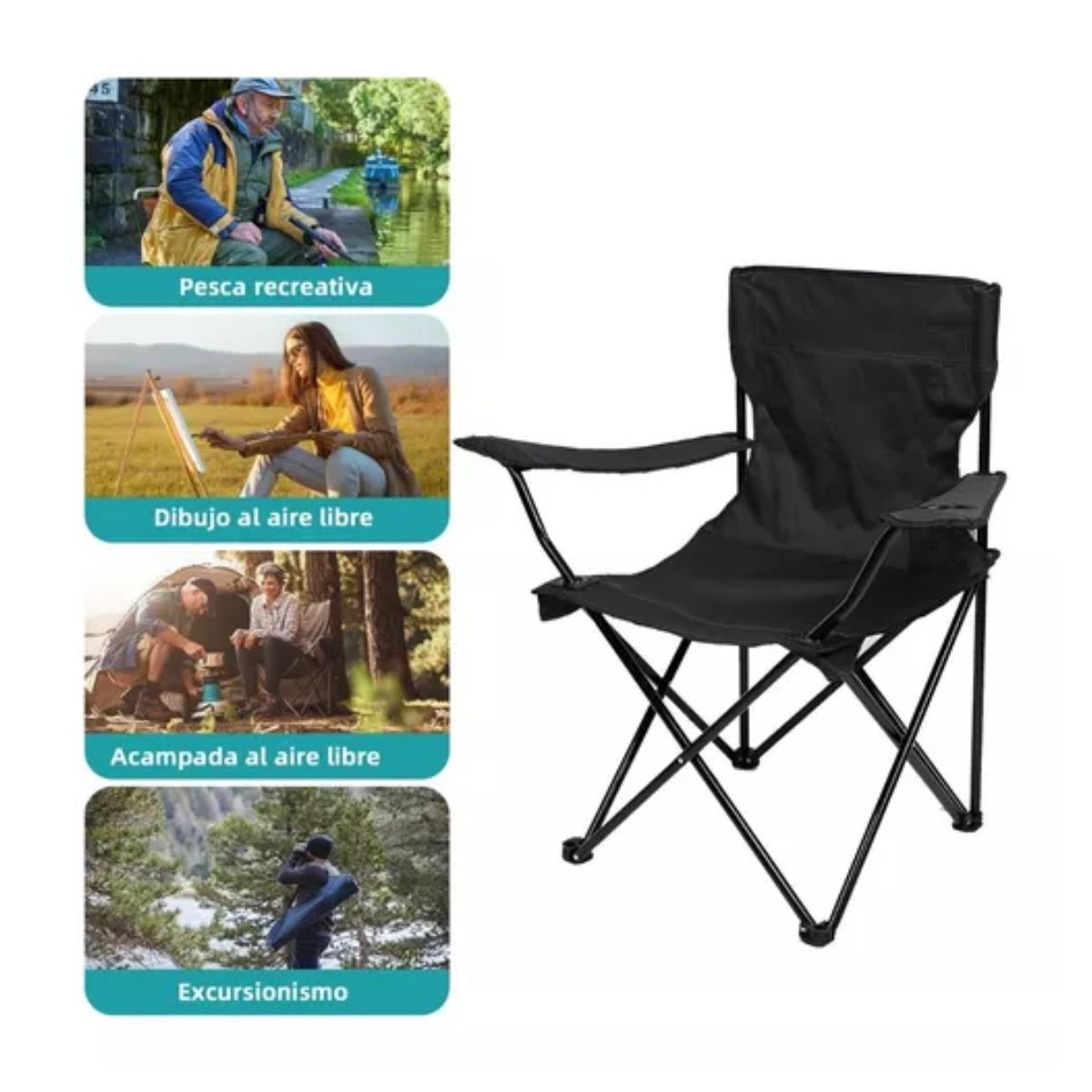 Silla Para Playa Alberca Camping Y Pesca Portatil Plegable NEGRO