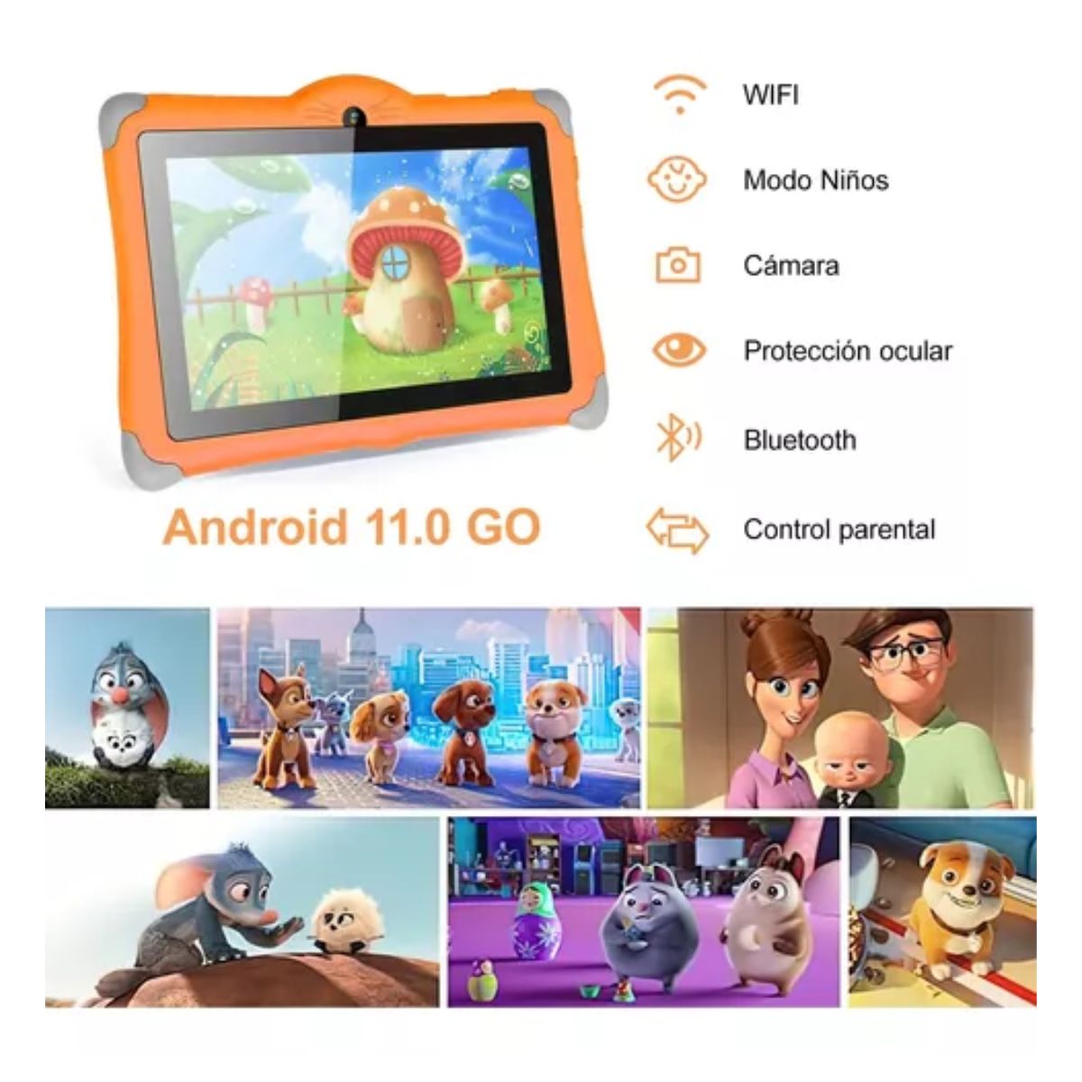 8'' Tableta Para Niños Oliay Android 11 6+128g Naranja HONGO