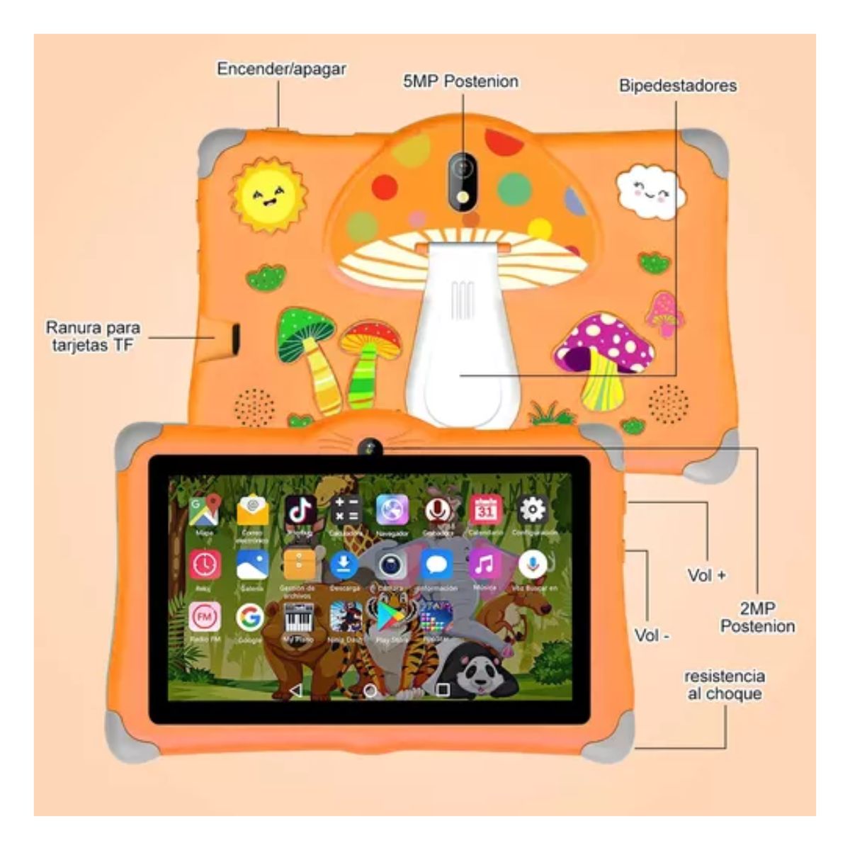 8'' Tableta Para Niños Oliay Android 11 6+128g Naranja HONGO