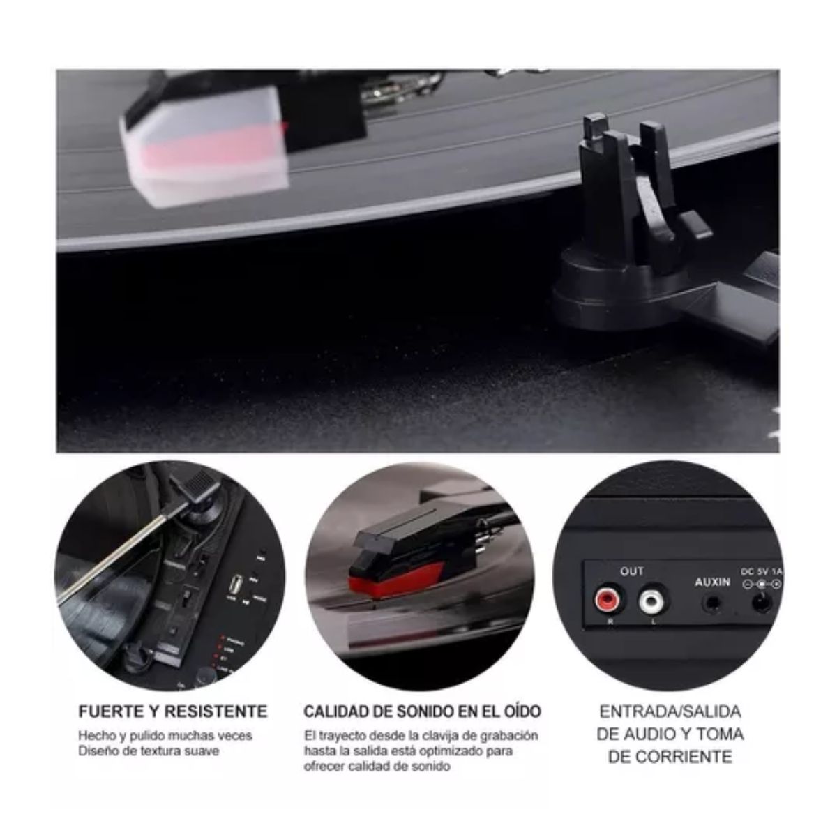 Tocadiscos De Vinilo Negro Retro Portátil Con Bluetooth NEGRO
