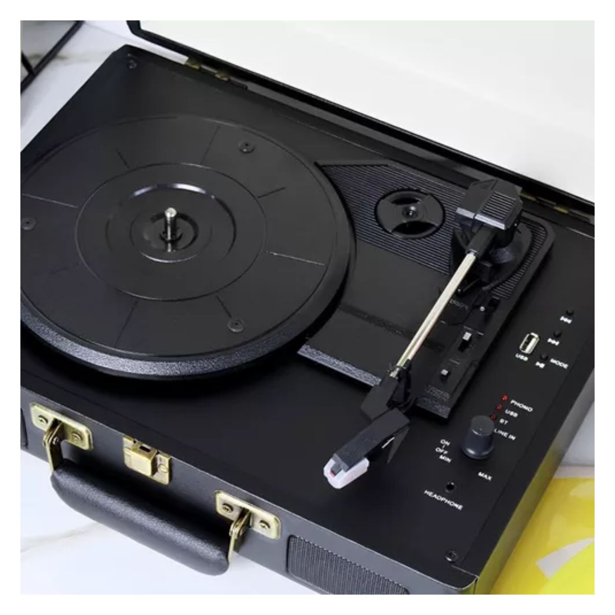 Tocadiscos De Vinilo Negro Retro Portátil Con Bluetooth NEGRO