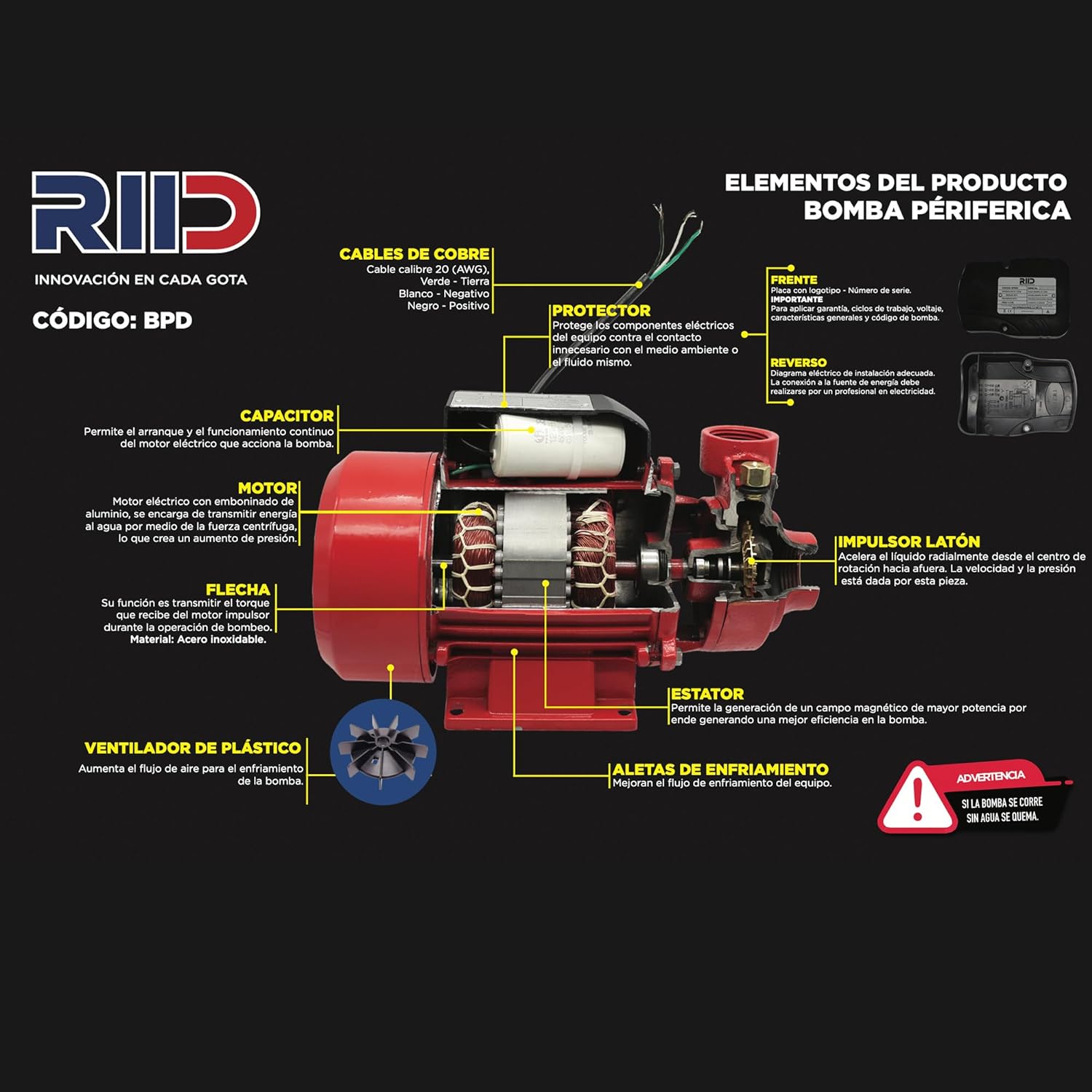 Bomba Eléctrica Periférica para Agua 1/2 HP RIID