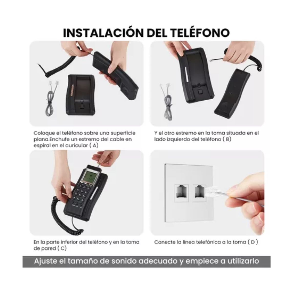 Teléfonos Fijo Alambrico De Casa Colgar Pared NEGRO