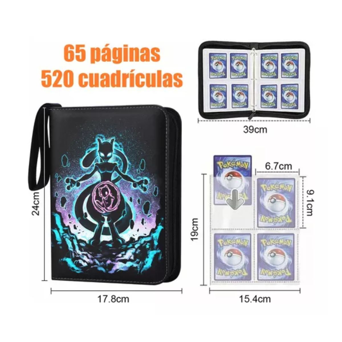 520 Tarjetero Pokémon Yugioh 4 Bolsillos Tarjetas Álbum NEGRO