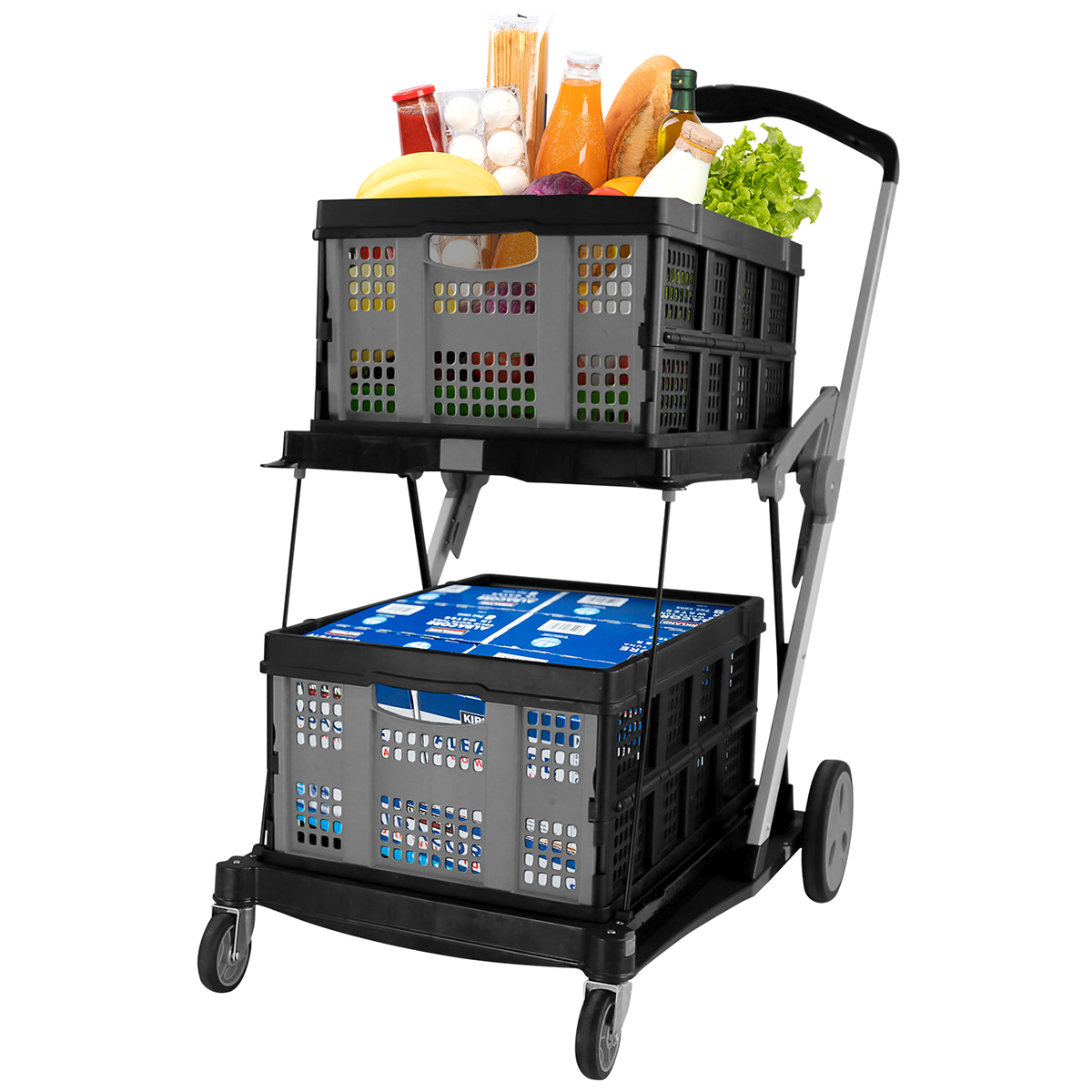 AGBOX Carrito Plegable Multiusos De 2 Niveles Gris Con Negro AG-CARMA2GN.