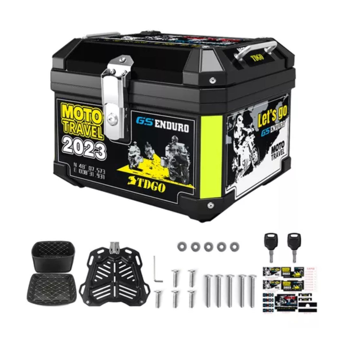 Carcasa Superior De Pp De 45l Impermeable Para Moto Con Base NEGRO AMARILLO
