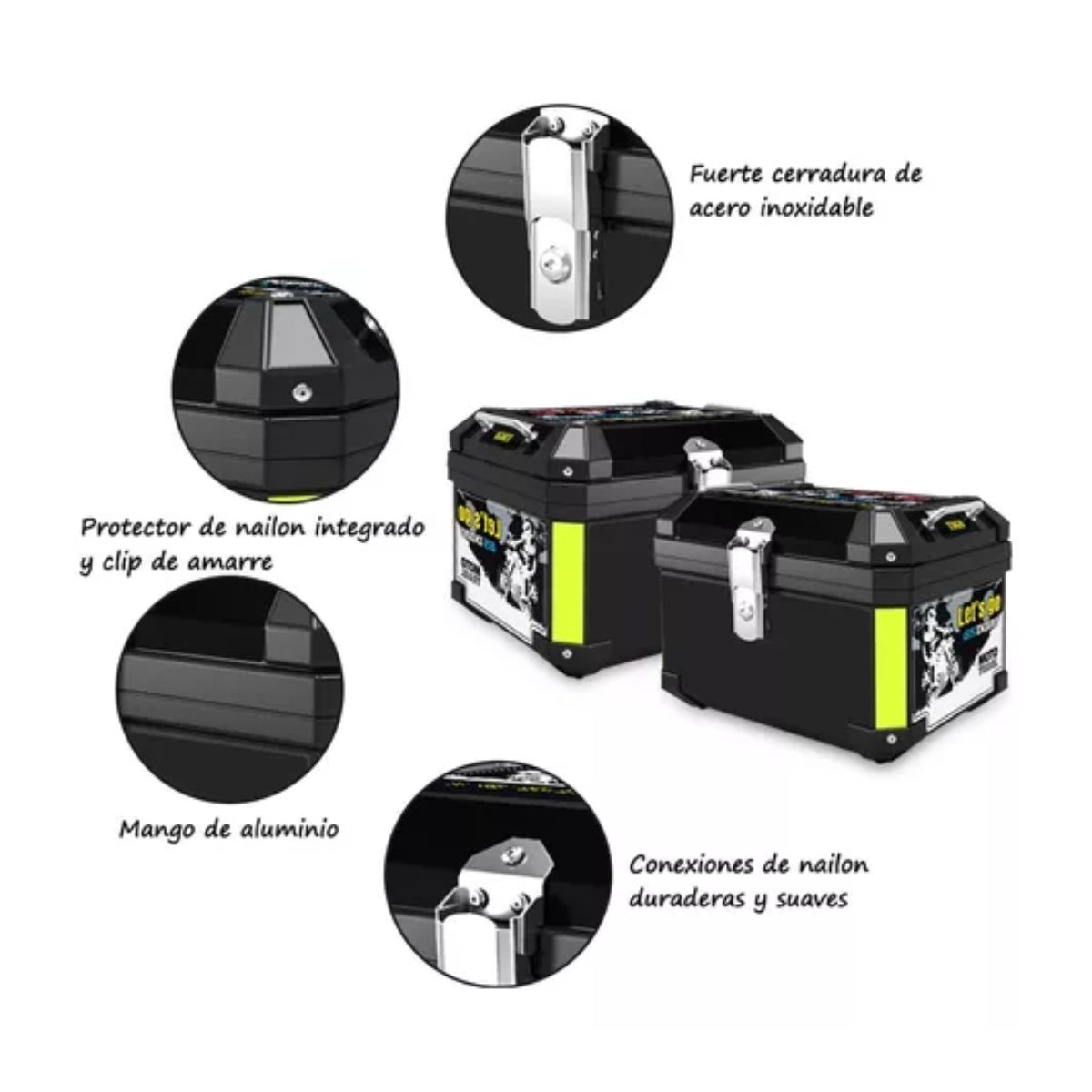 Carcasa Superior De Pp De 45l Impermeable Para Moto Con Base NEGRO AMARILLO