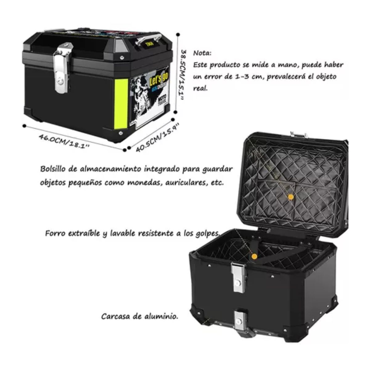 Carcasa Superior De Pp De 45l Impermeable Para Moto Con Base NEGRO AMARILLO