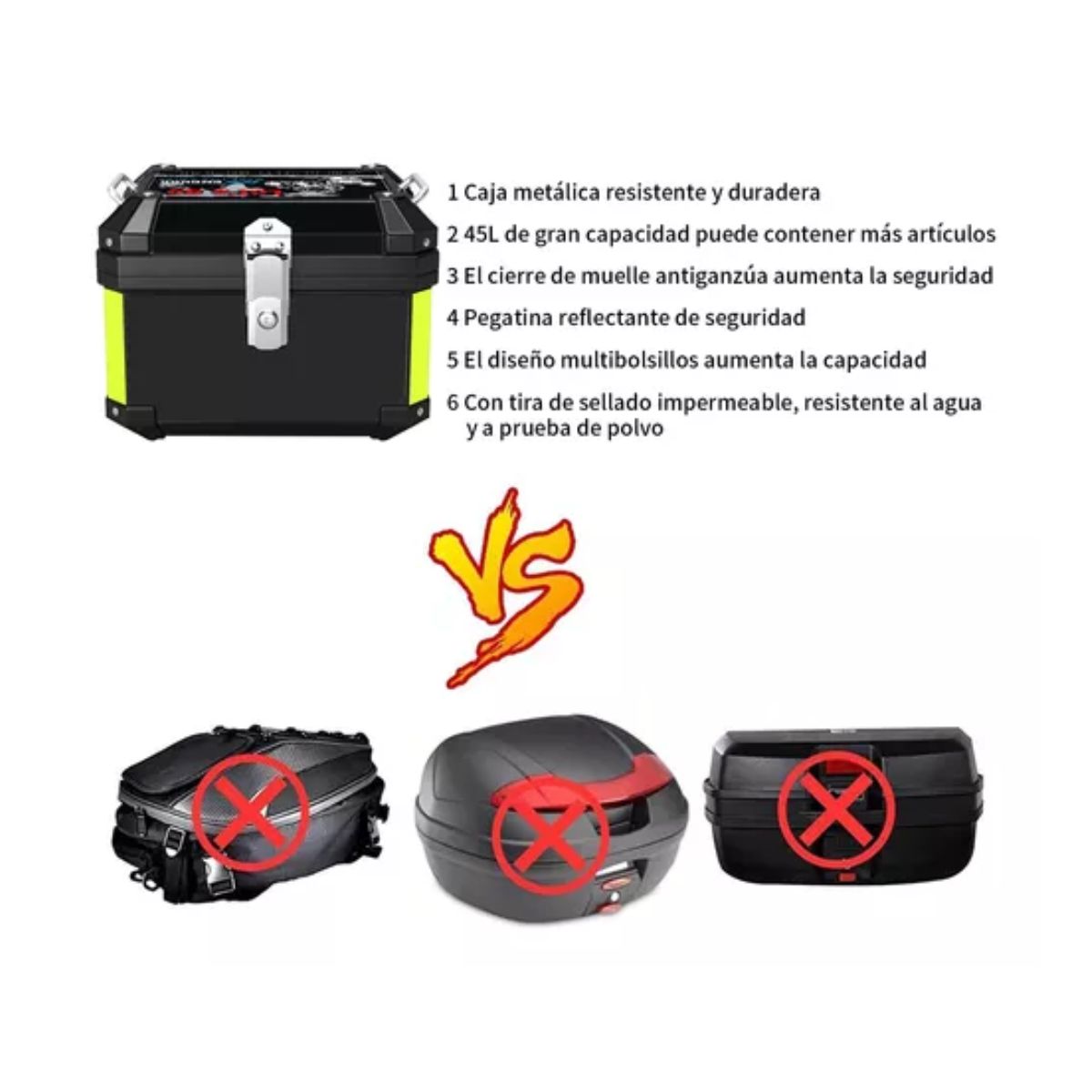 Carcasa Superior De Pp De 45l Impermeable Para Moto Con Base NEGRO AMARILLO