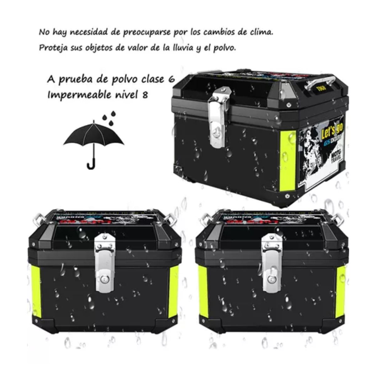 Carcasa Superior De Pp De 45l Impermeable Para Moto Con Base NEGRO AMARILLO