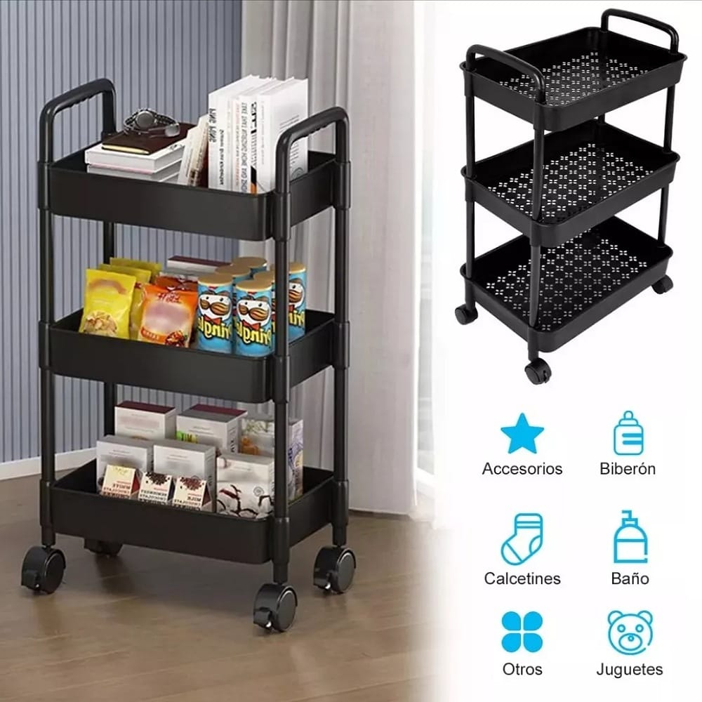 Carrito Organizador Multiusos de plastico 3 Niveles Con Ruedas